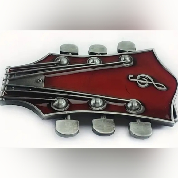 New red Guitar musician belt buckle - Picture 5 of 9